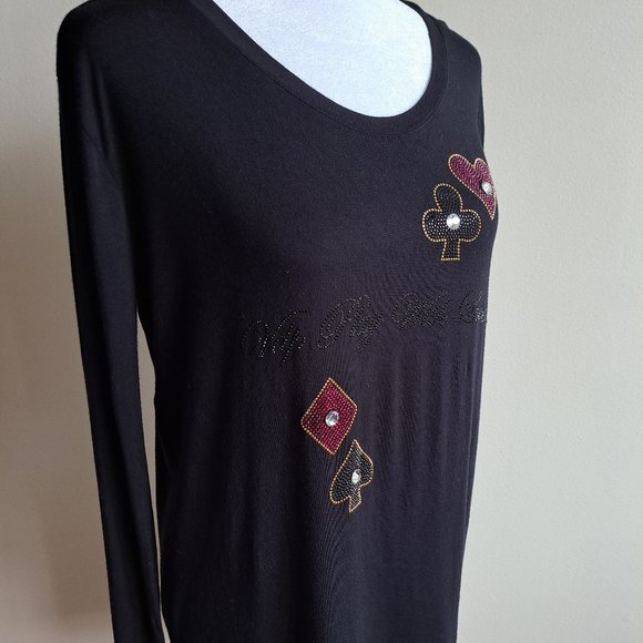 VDP Women's Italian Poker Black Dress with Crystals Size 42 / S - Picture 2 of 12